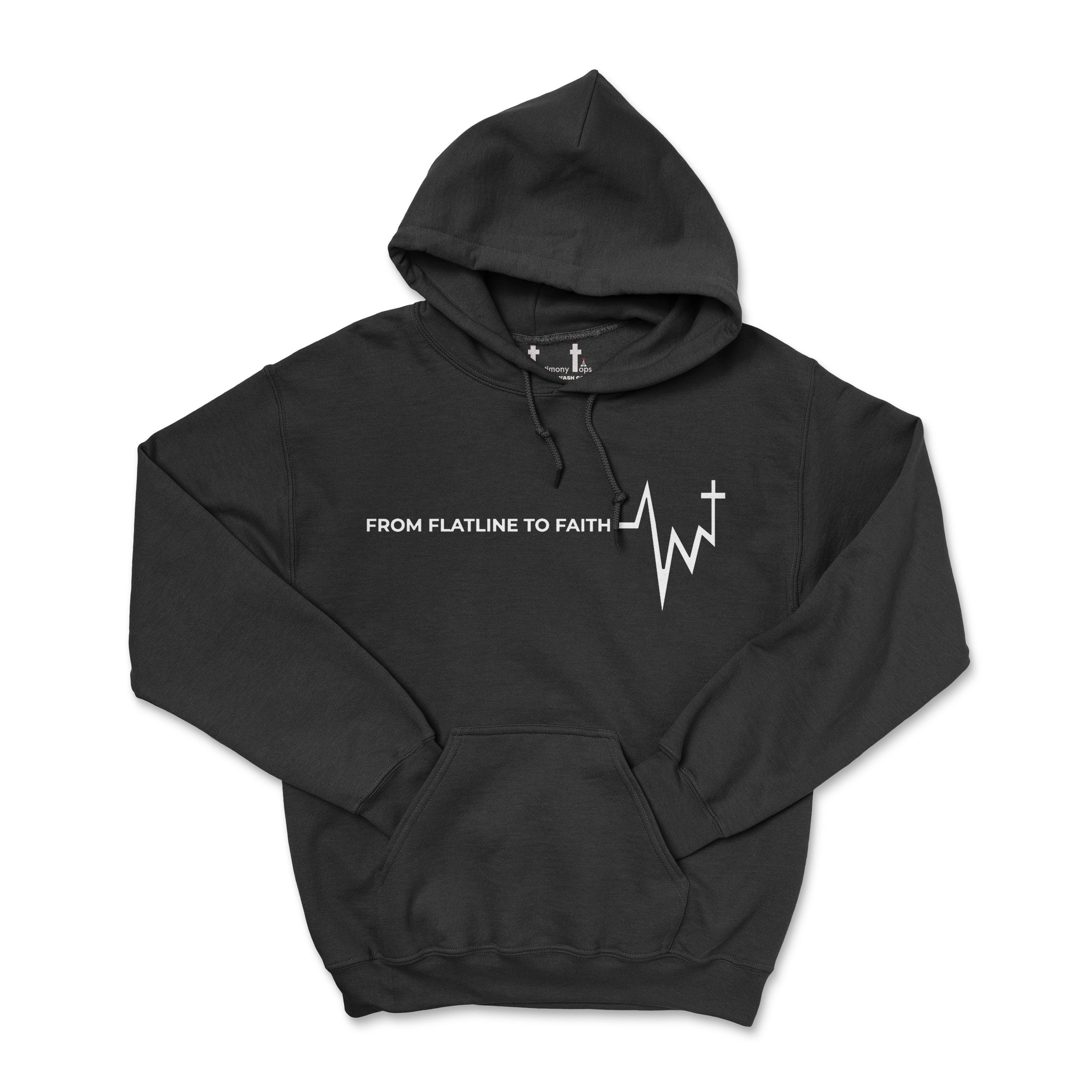 FLATLINE TO FAITH- WHITE DESIGN (UNISEX FIT) HOODIE. 30% OFF FOR A LIMITED TIME