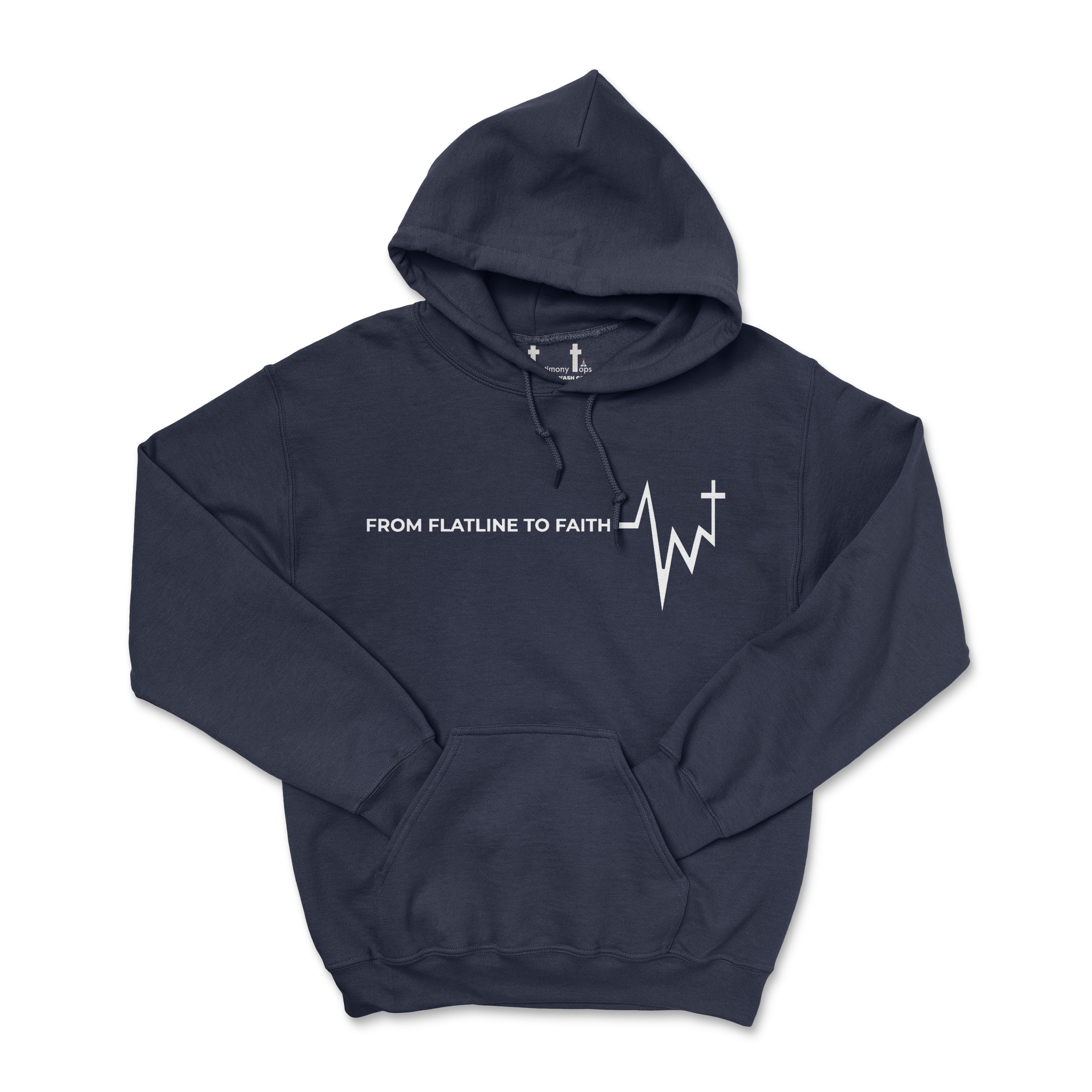 FLATLINE TO FAITH- WHITE DESIGN (UNISEX FIT) HOODIE. 30% OFF FOR A LIMITED TIME