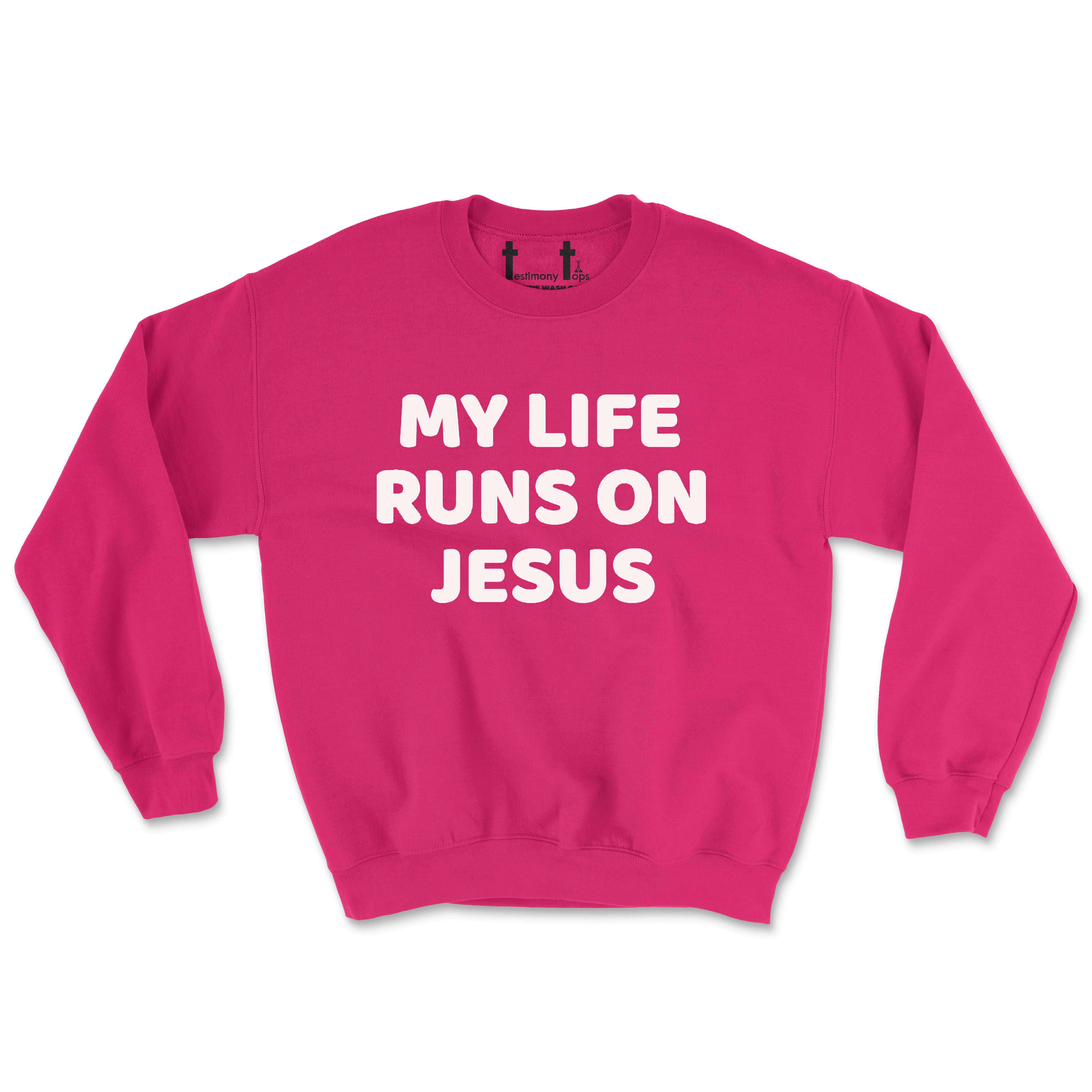 MY LIFE RUNS ON JESUS SINGLE COLOR (UNISEX FIT) CREWNECK. 50% OFF FOR A LIMITED TIME
