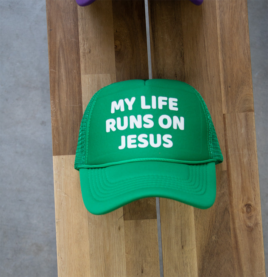 MY LIFE RUNS ON JESUS TRUCKER (ONE SIZE)