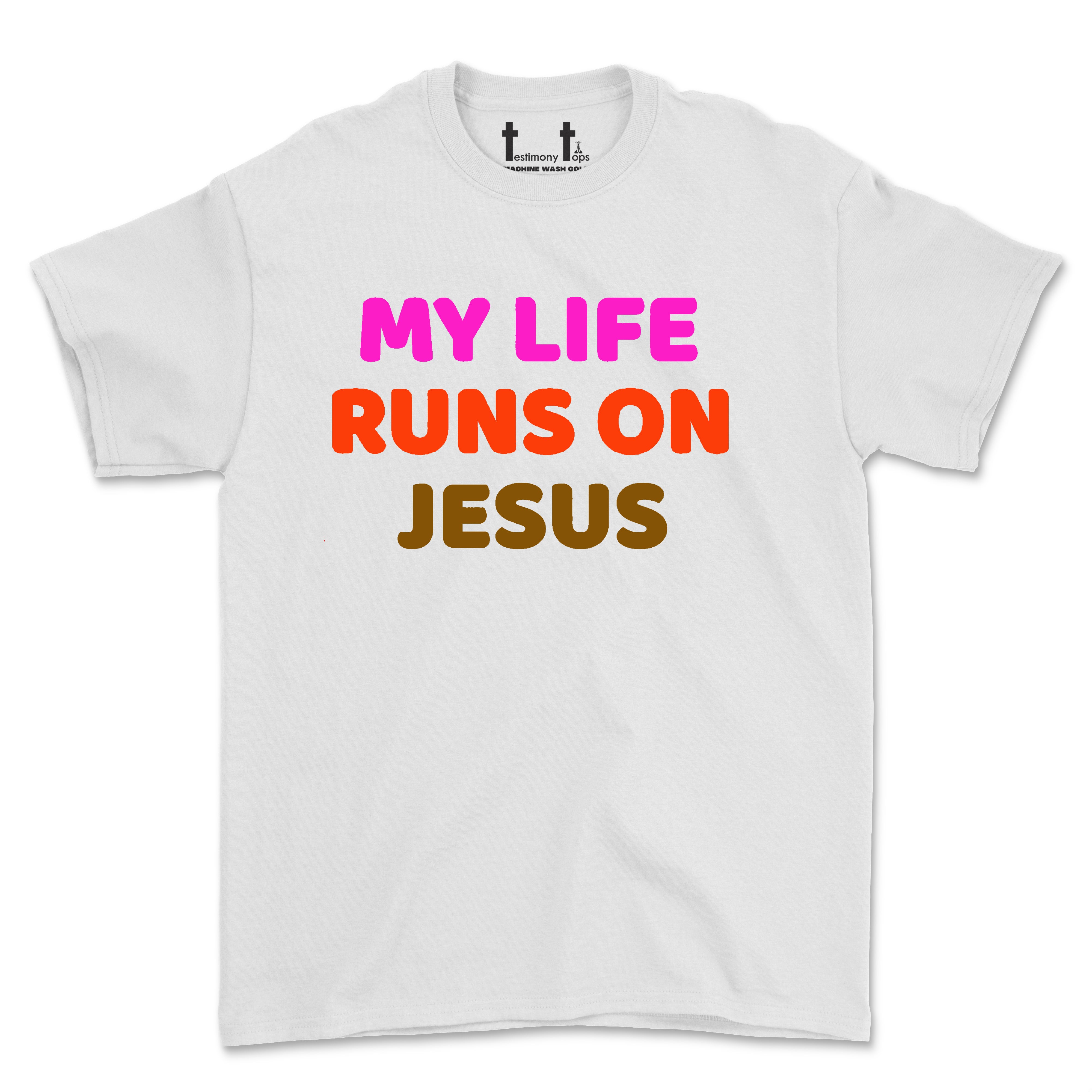 MY LIFE RUNS ON JESUS (UNISEX FIT) TEE. 30% OFF FOR A LIMITED TIME