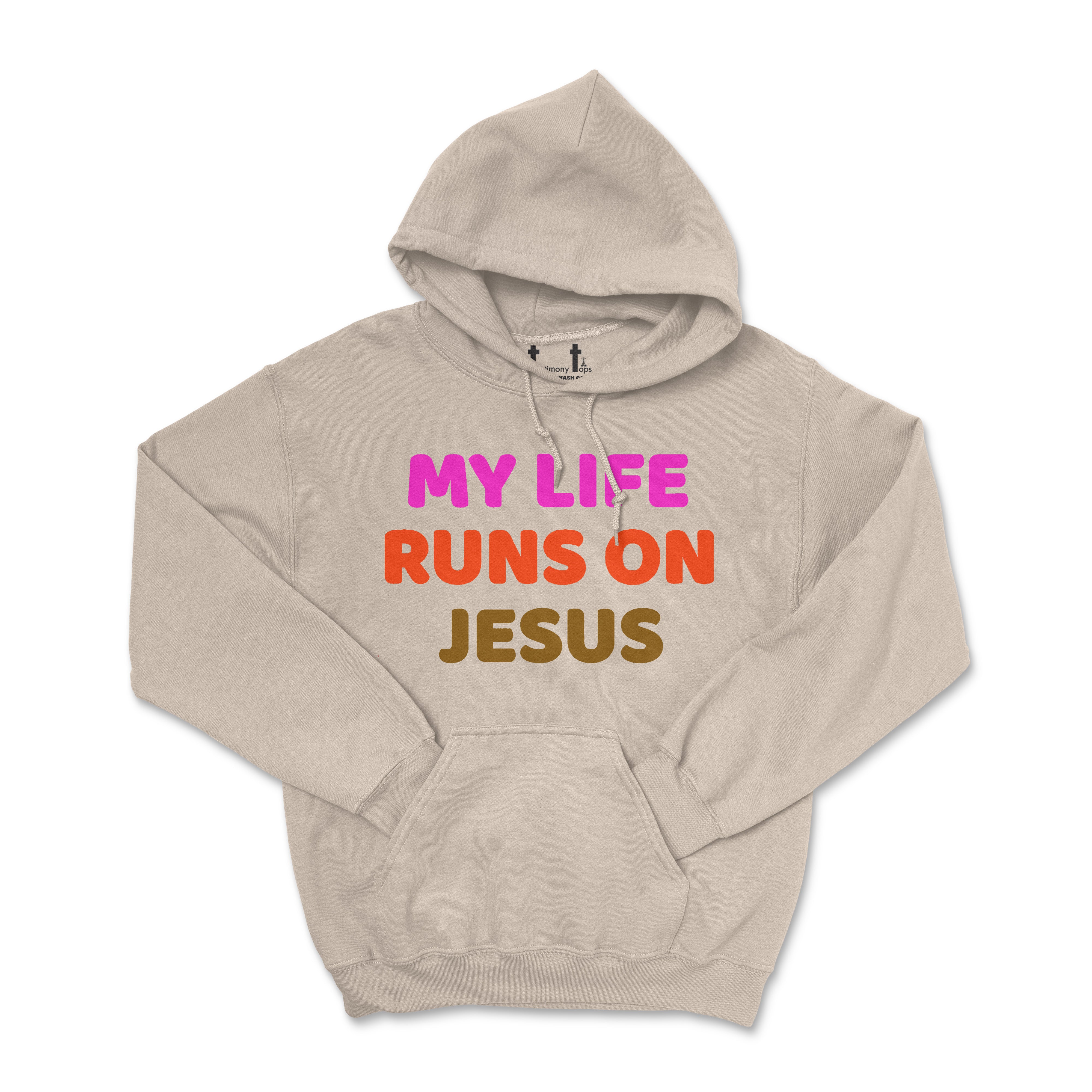 MY LIFE RUNS ON JESUS MULTI COLOR (UNISEX FIT) HOODIE. 30% OFF FOR A LIMITED TIME