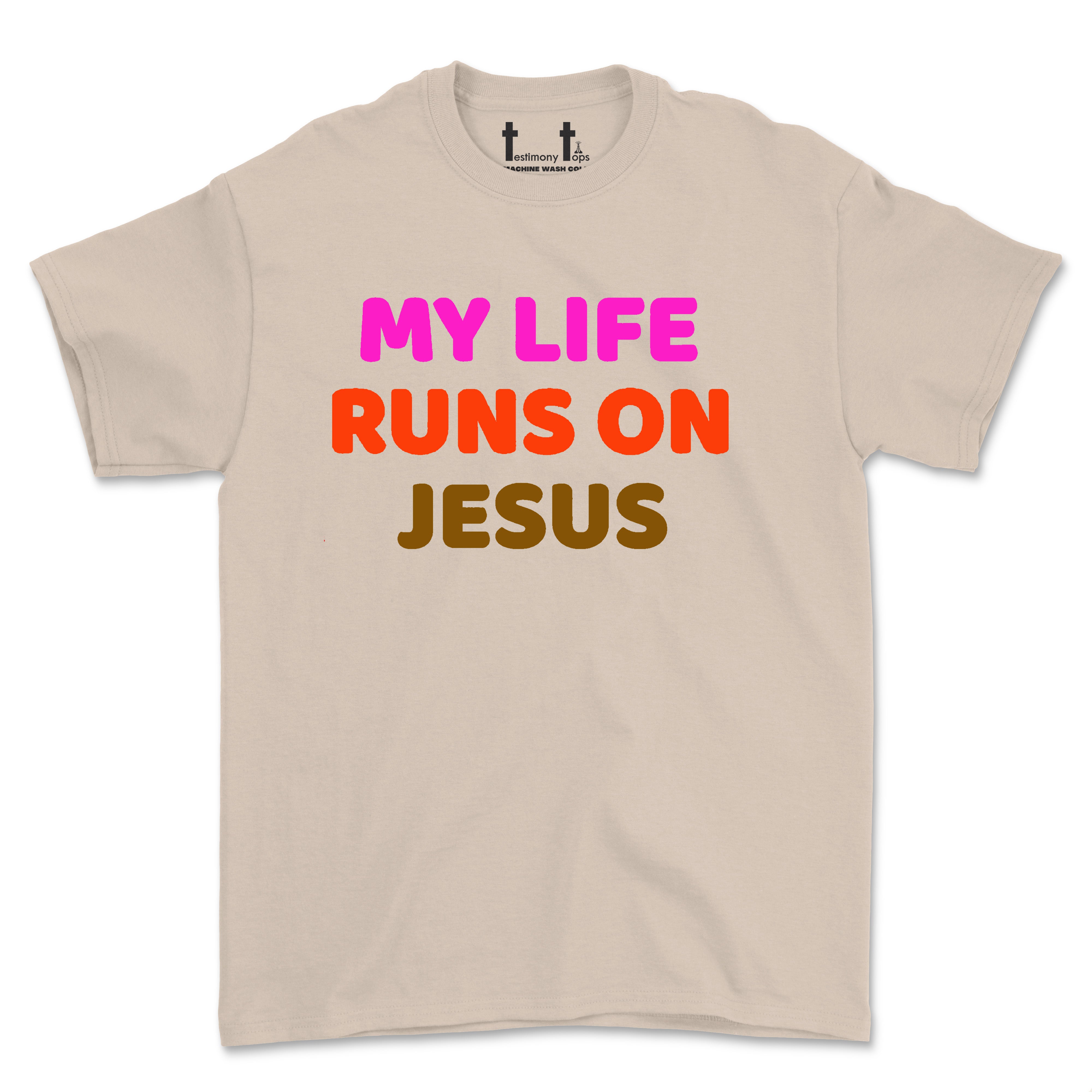 MY LIFE RUNS ON JESUS (UNISEX FIT) TEE. 30% OFF FOR A LIMITED TIME