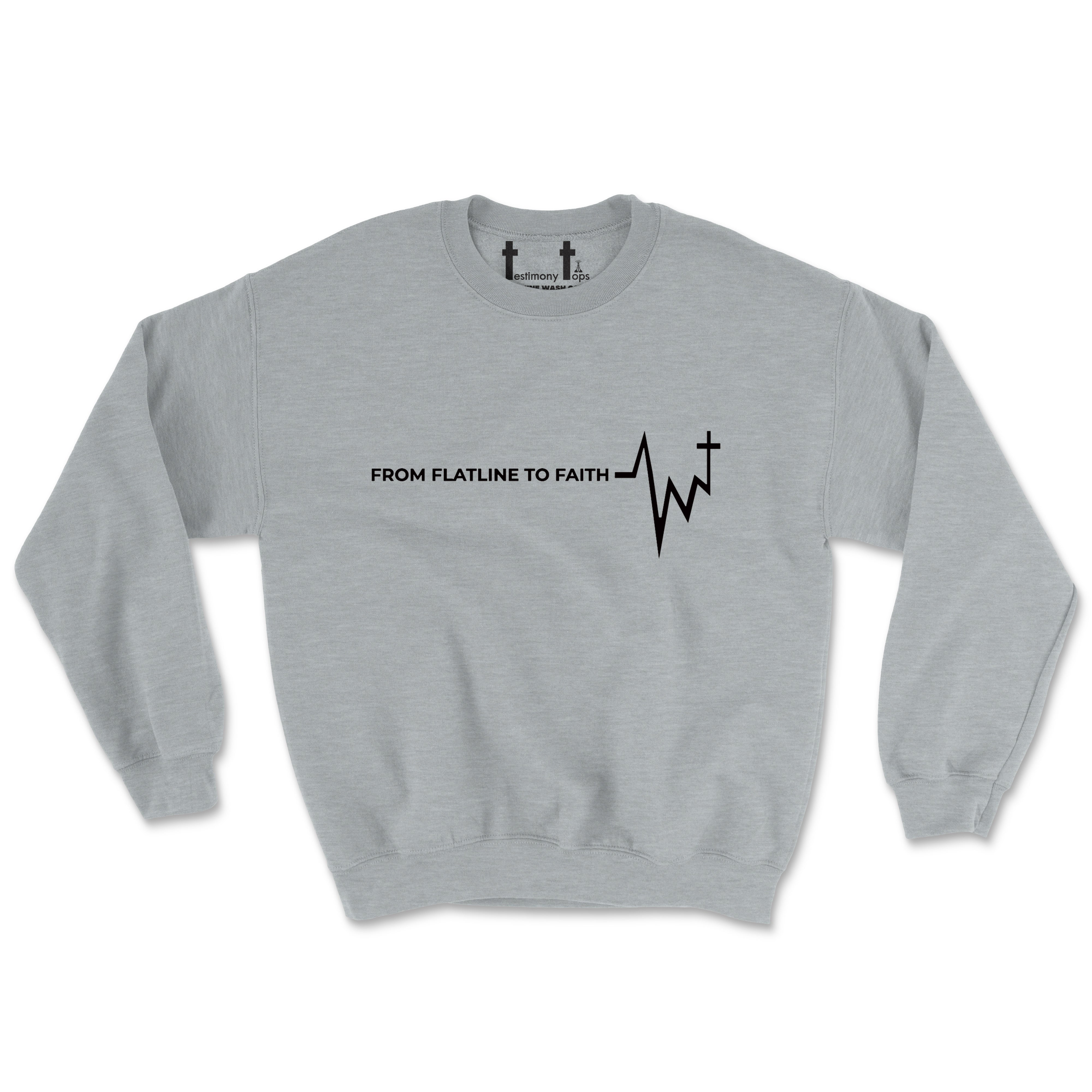 FLATLINE TO FAITH BLACK (UNISEX FIT) CREWNECK. 30% OFF FOR A LIMITED TIME