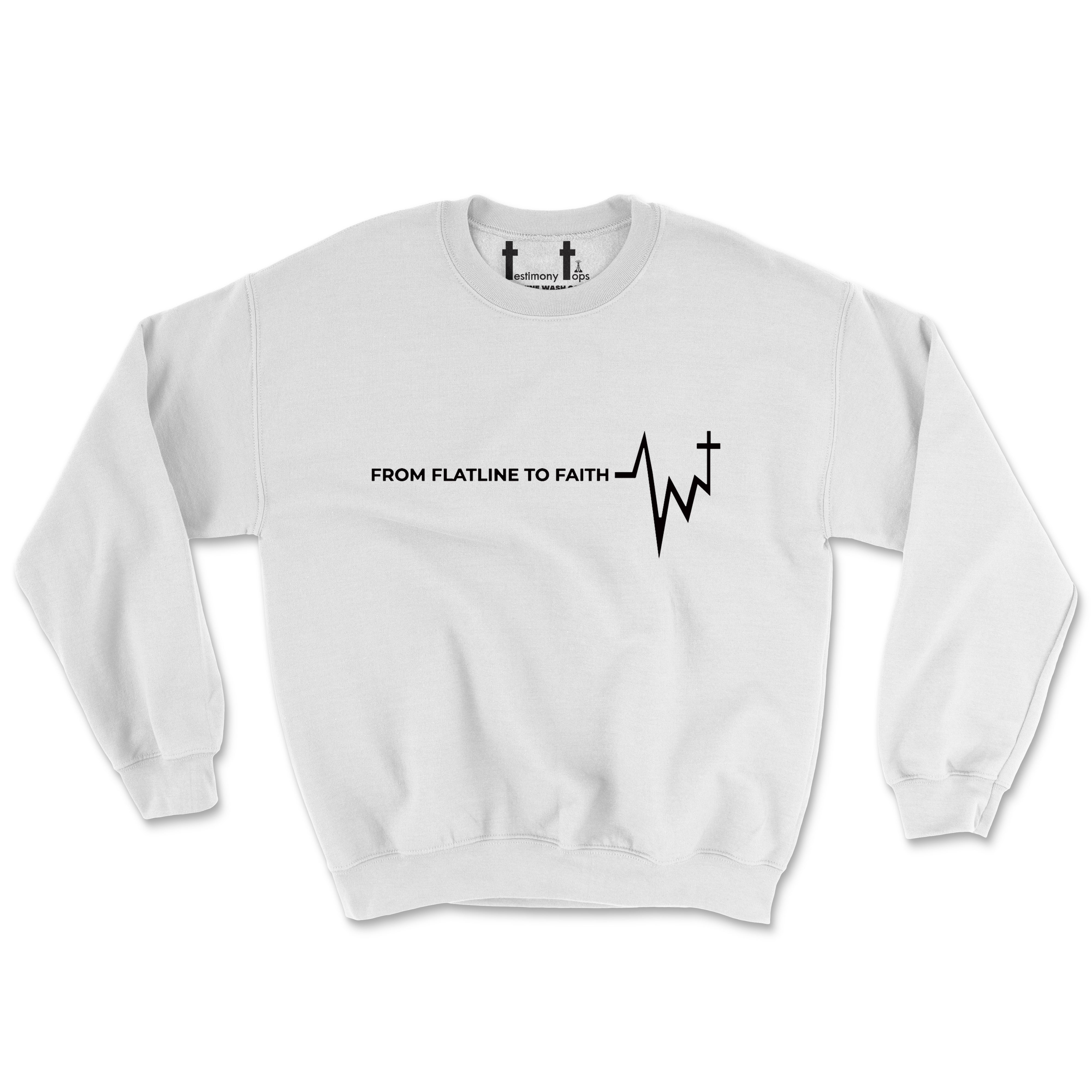 FLATLINE TO FAITH BLACK (UNISEX FIT) CREWNECK. 30% OFF FOR A LIMITED TIME