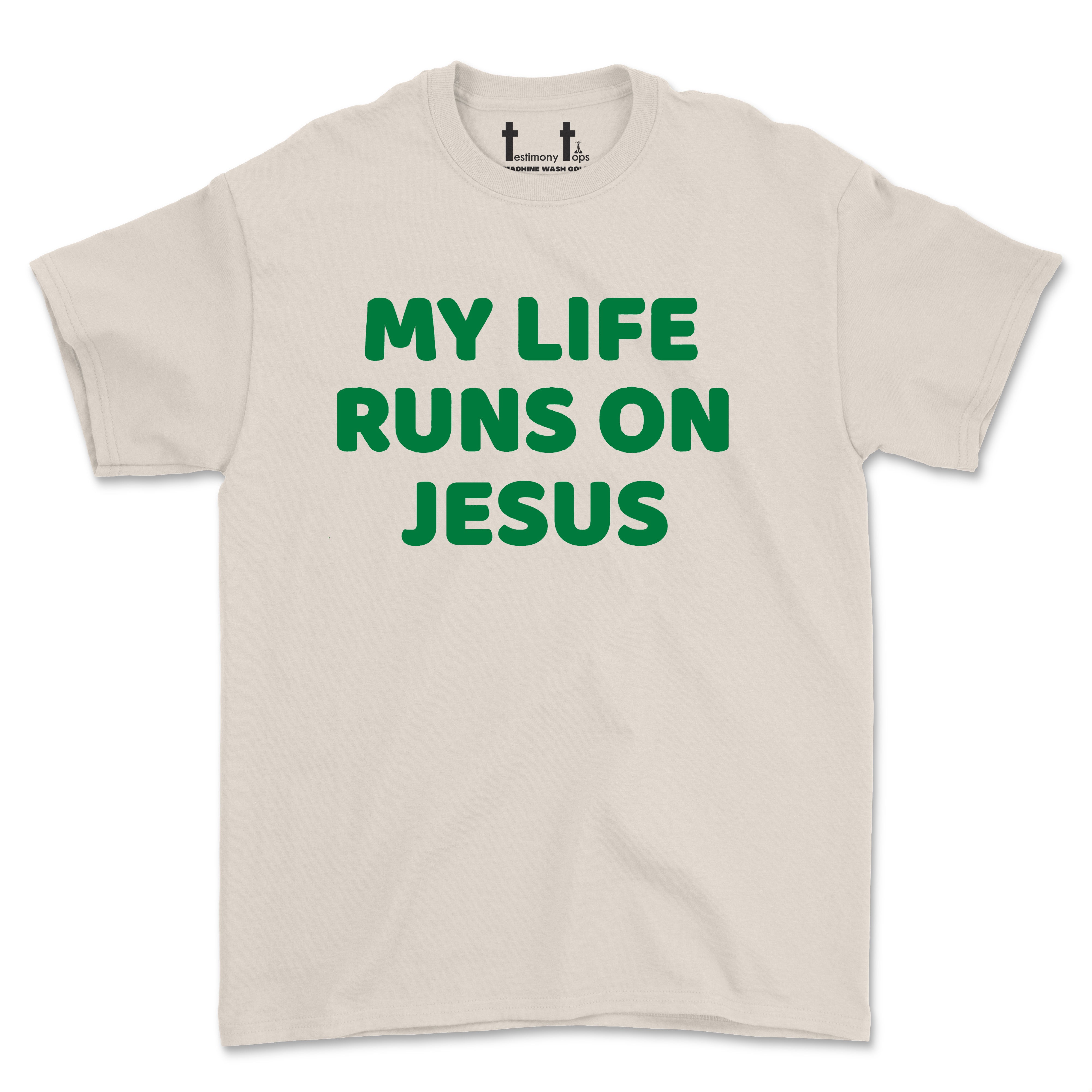 MY LIFE RUNS ON JESUS-SINGLE COLOR (UNISEX FIT) TEE. 50% OFF FOR A LIMITED TIME
