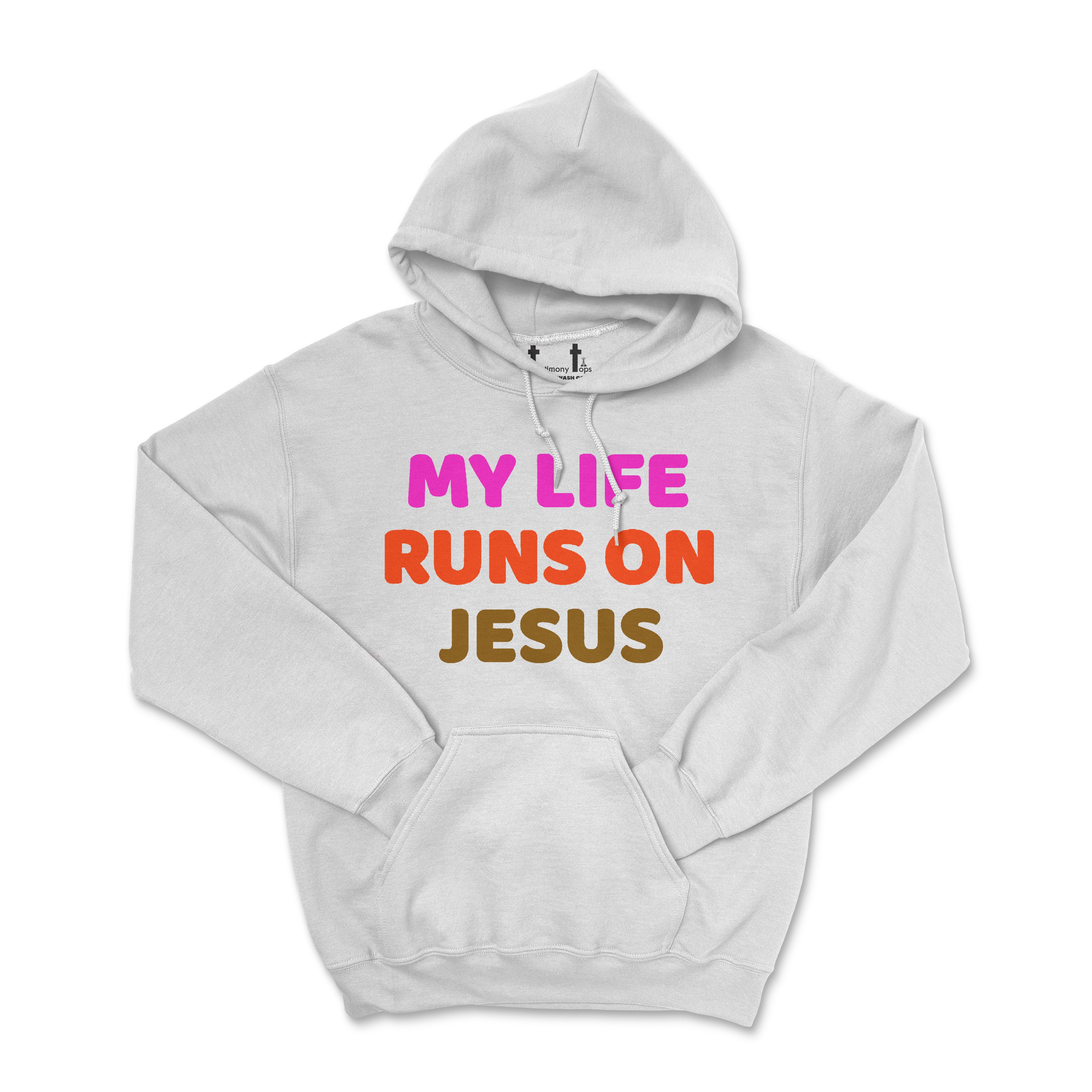 MY LIFE RUNS ON JESUS MULTI COLOR (UNISEX FIT) HOODIE. 30% OFF FOR A LIMITED TIME