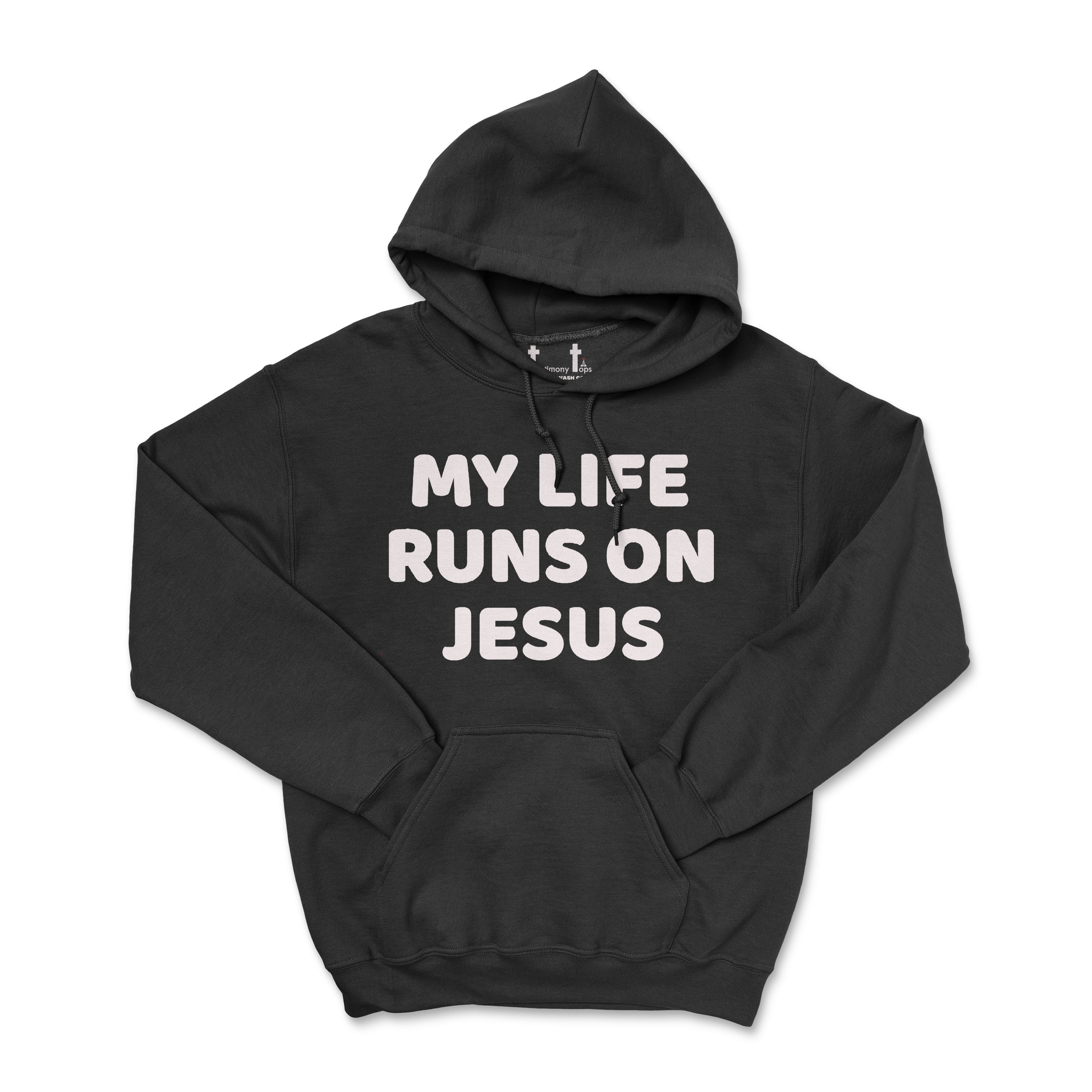 MY LIFE RUNS ON JESUS SINGLE COLOR (UNISEX FIT) HOODIE. 30% OFF FOR A LIMITED TIME