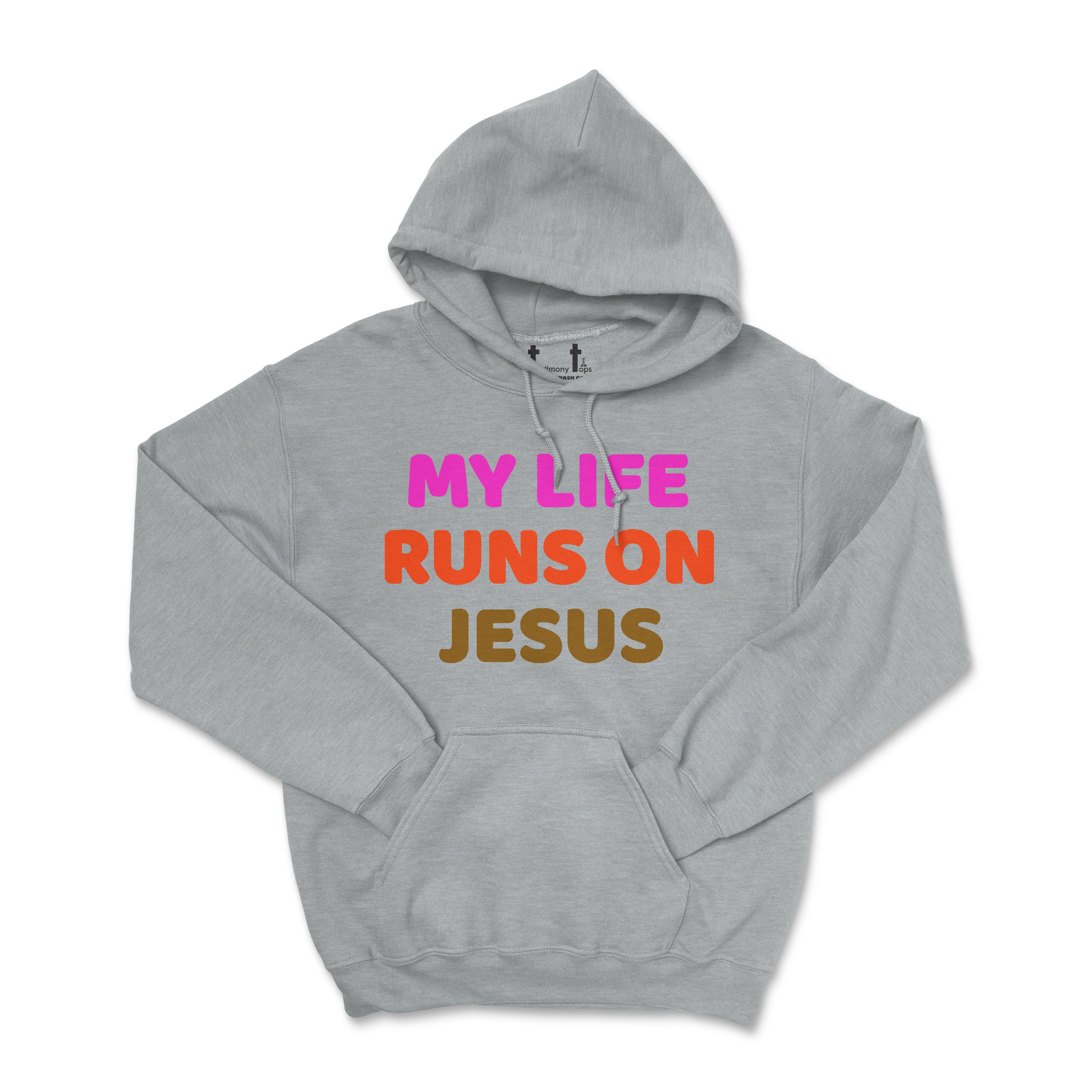 MY LIFE RUNS ON JESUS MULTI COLOR (UNISEX FIT) HOODIE. 30% OFF FOR A LIMITED TIME