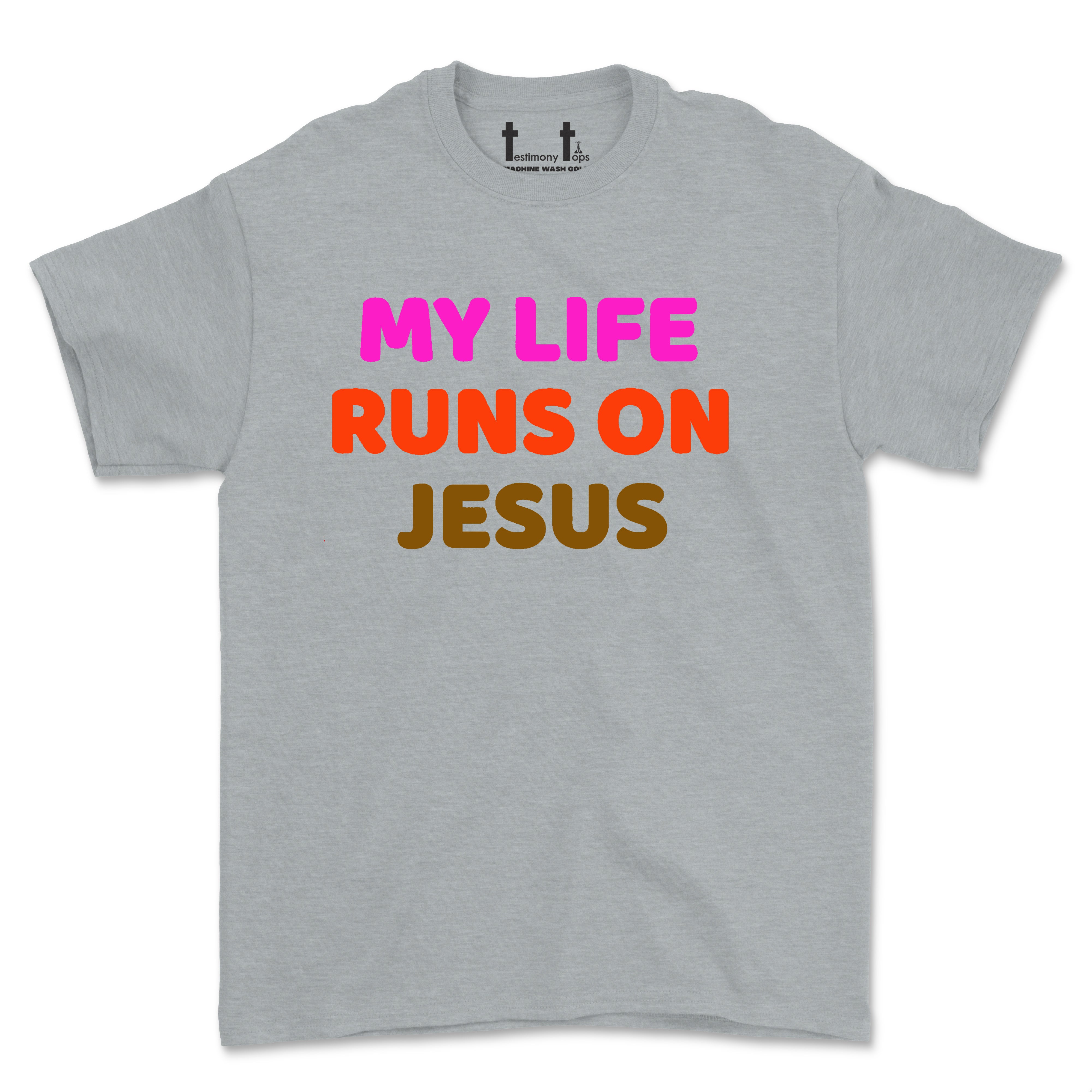 MY LIFE RUNS ON JESUS (UNISEX FIT) TEE. 30% OFF FOR A LIMITED TIME