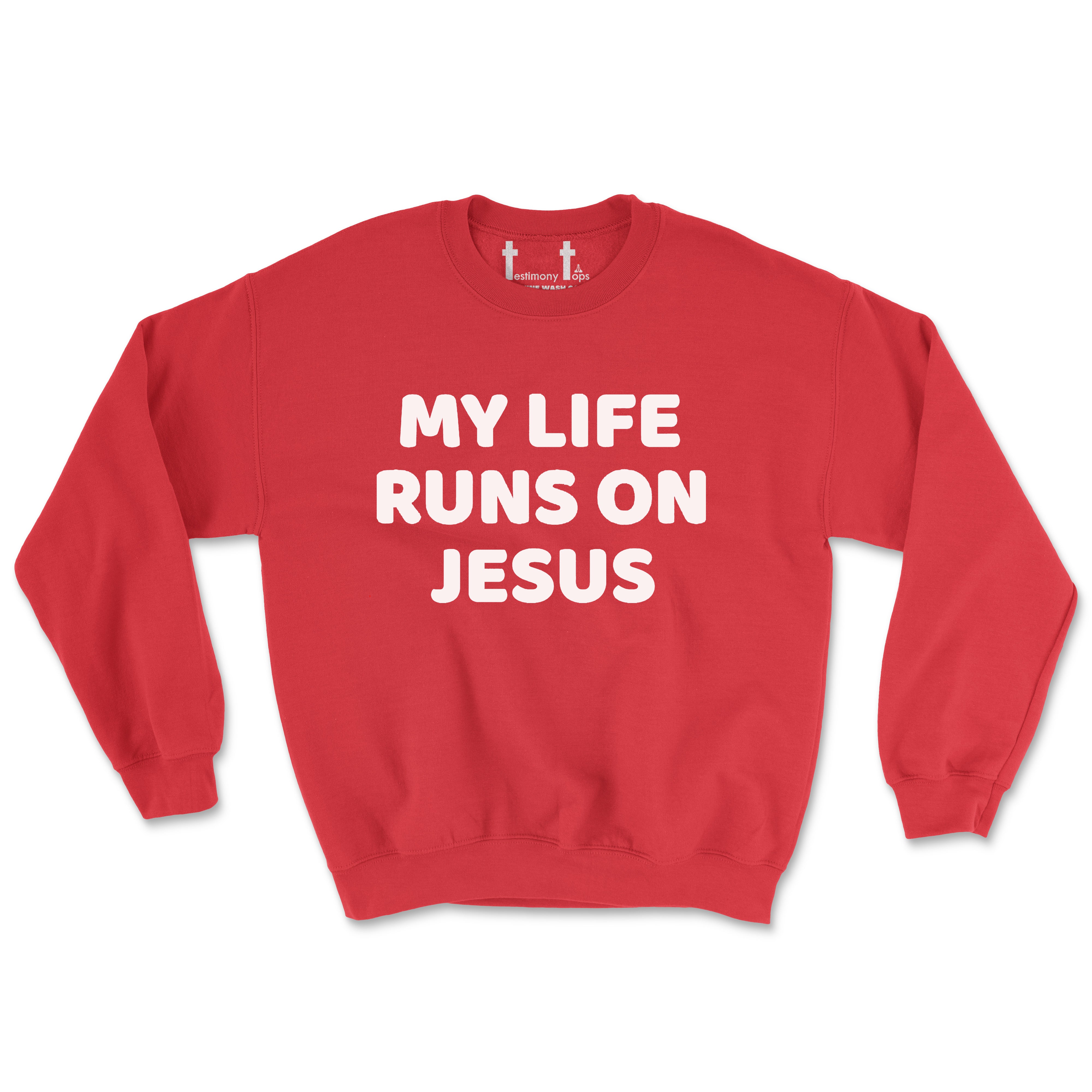 MY LIFE RUNS ON JESUS SINGLE COLOR (UNISEX FIT) CREWNECK. 30% OFF FOR A LIMITED TIME